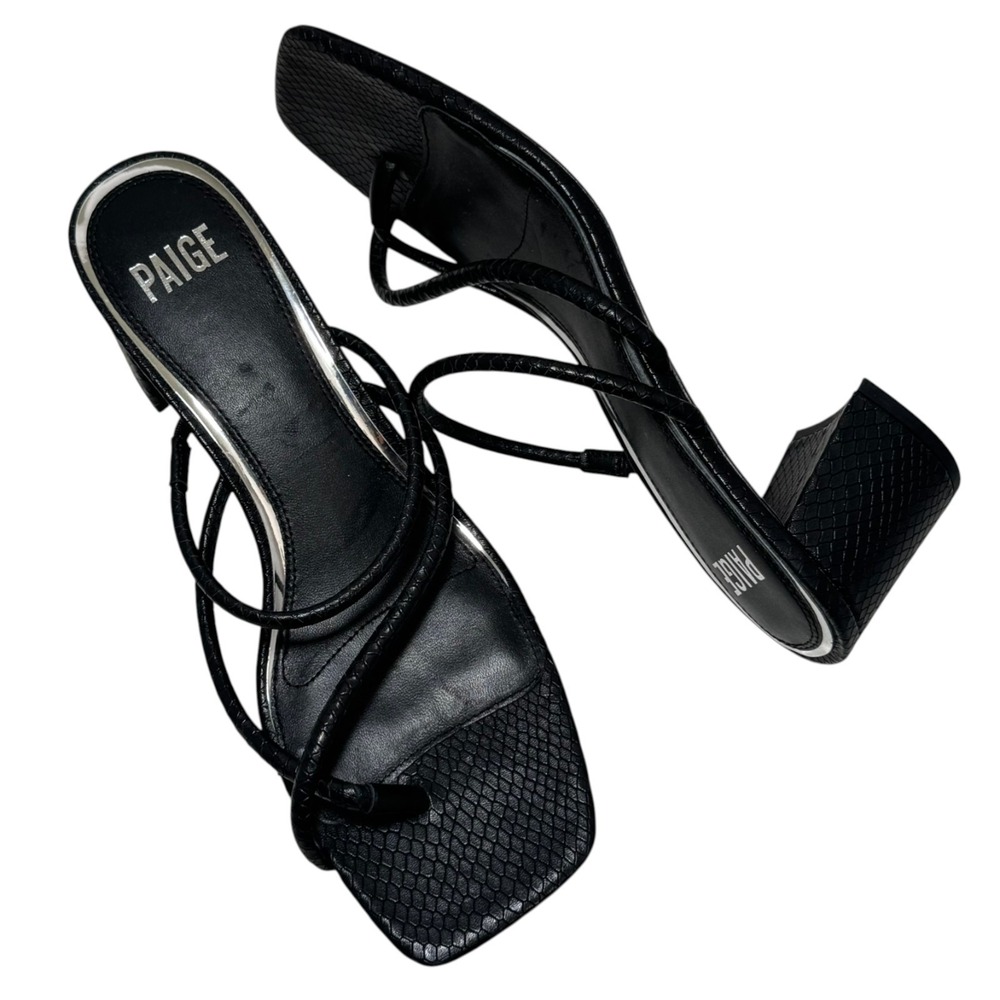 PAIGE Vanessa Snake Embossed Crisscross Slide Sandal Leather Black Size 10 New